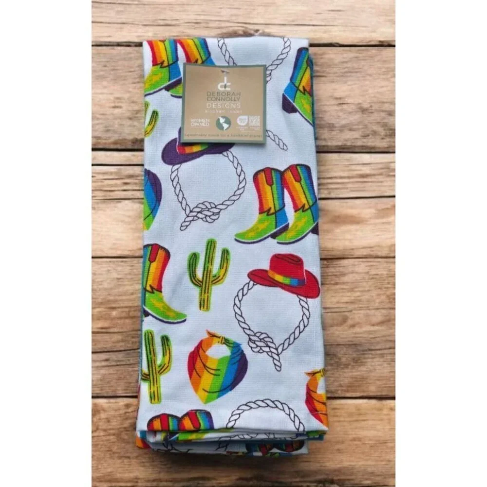 New Blue Set 3 Cowboy Lasso Rainbow Gay Pride Thick Soft Kitchen Towels Set